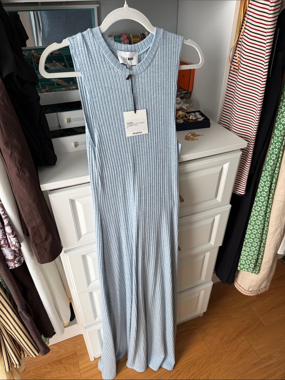 Le Bop Hattie Blue Ribbed Sleeveless Maxi Dress medium NWT